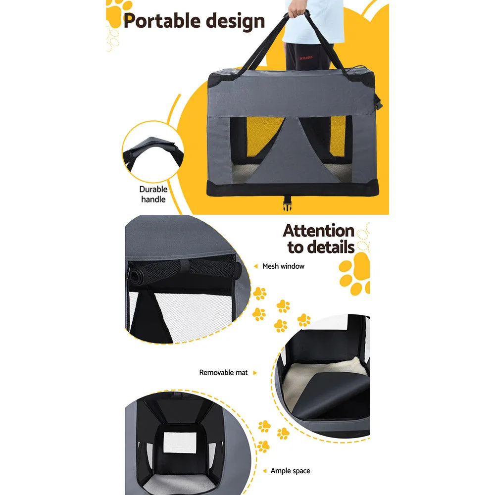 Pet Carrier Soft Crate Dog Cat Travel Portable Cage Kennel Foldable Car M Grey