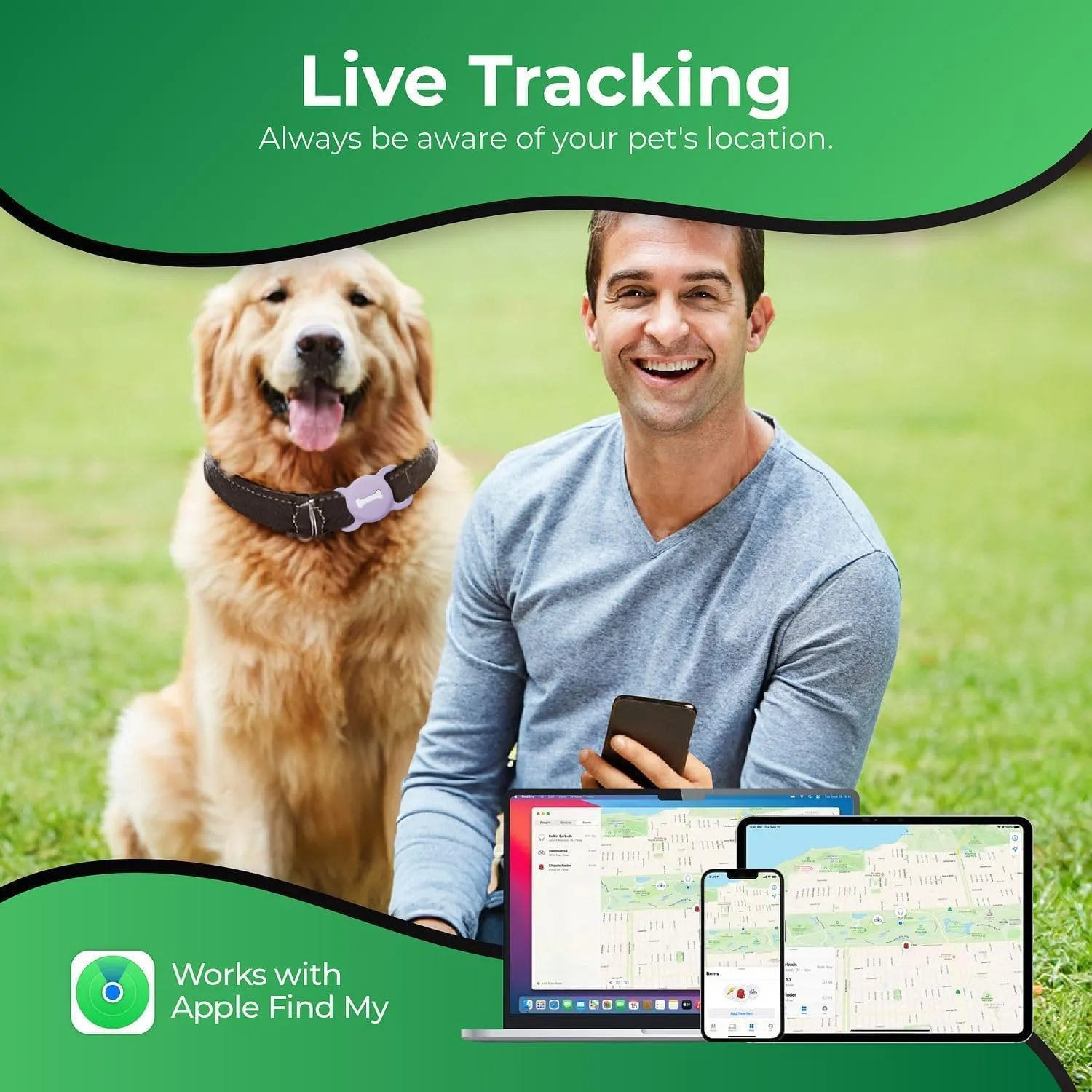 Pet Tracker for Cat, Smart Pet Location Tracker with Case, Smart Item Finder, MFi Certificated Tracking Device, No Monthly Fee, Works with Find My (iOS Only) (Purple Small)