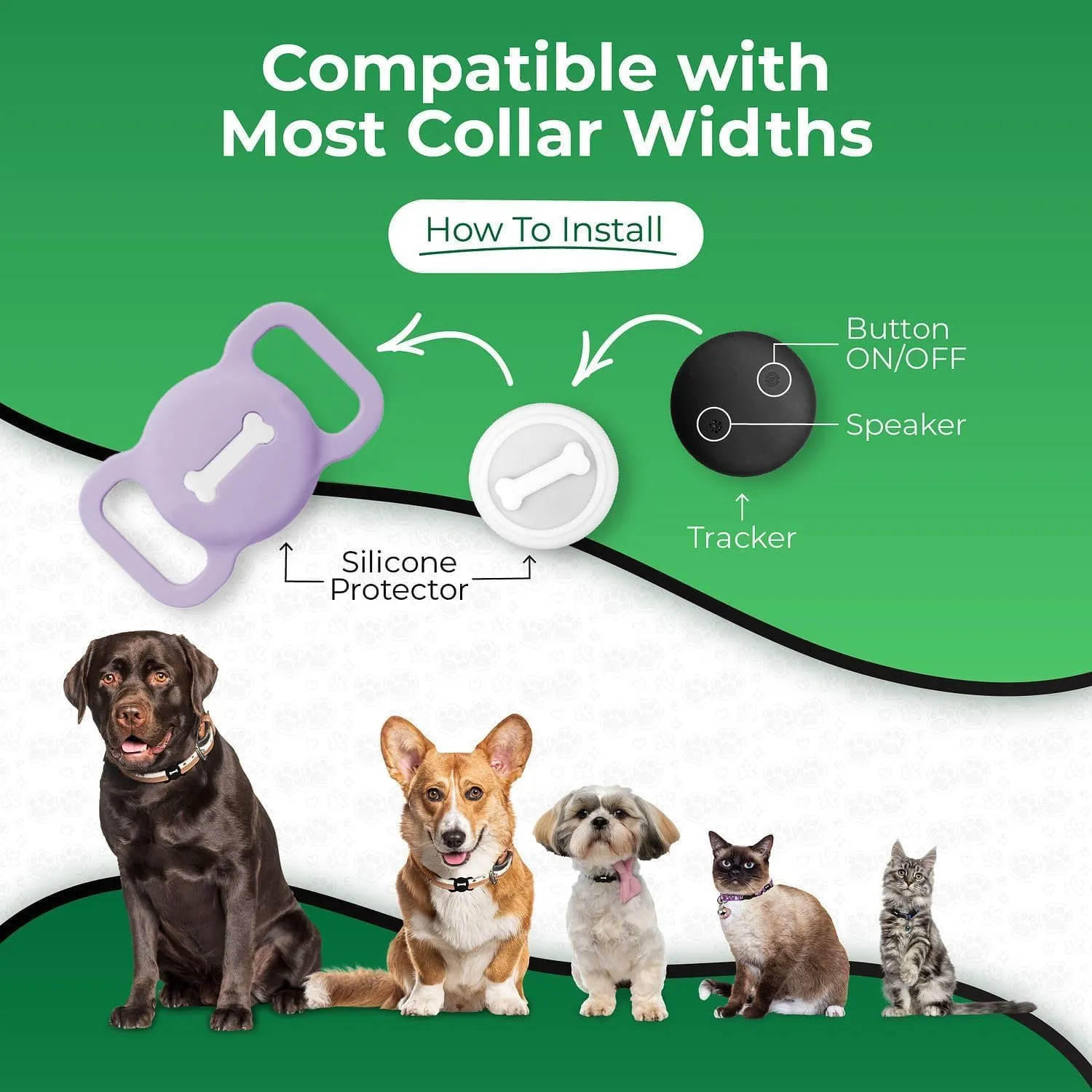 Pet Tracker for Cat, Smart Pet Location Tracker with Case, Smart Item Finder, MFi Certificated Tracking Device, No Monthly Fee, Works with Find My (iOS Only) (Purple Small)