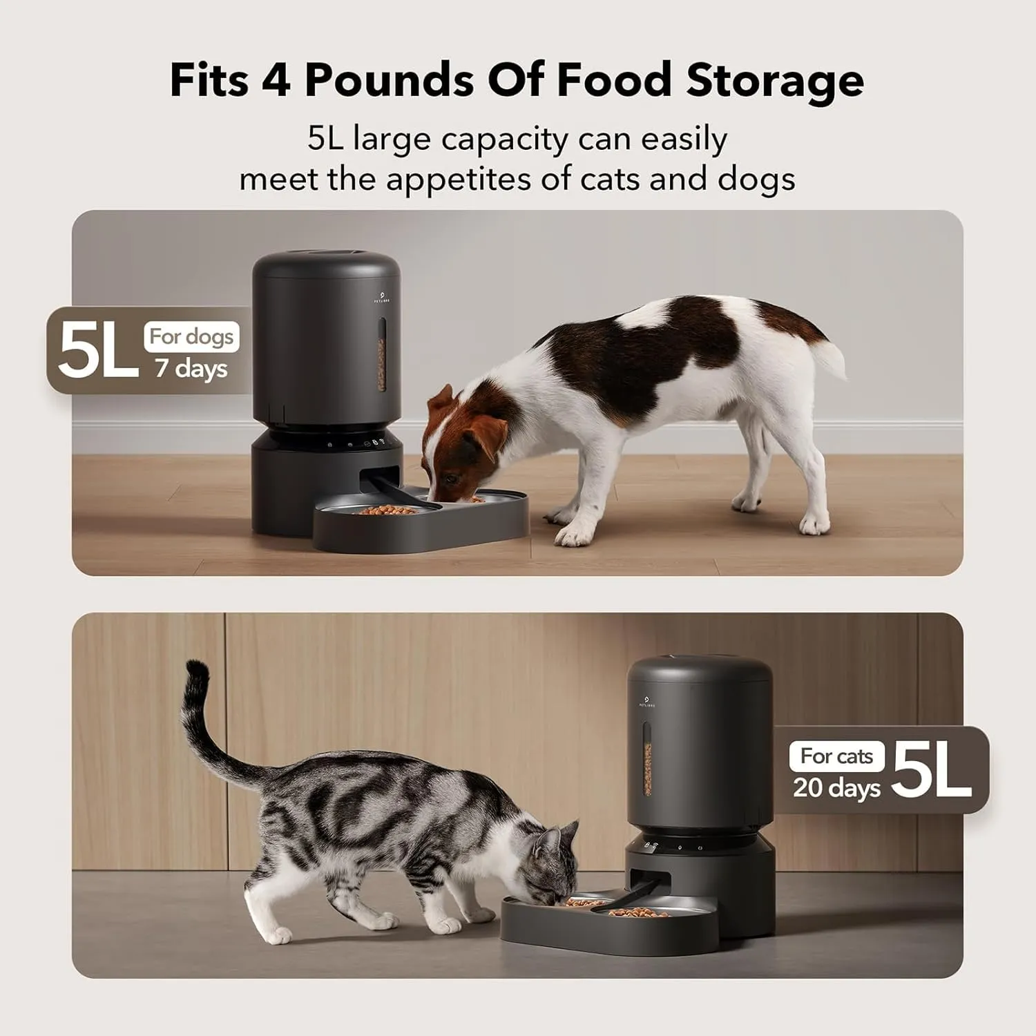 PETLIBRO Automatic Cat Feeder for 2Cats, 5L Timed Dual Dog Food Dispenser, 5G WiFi Pet Feeder with APP Remote Feeding, 1-10 Meals/Day, 10s Meal Call, Double Trays