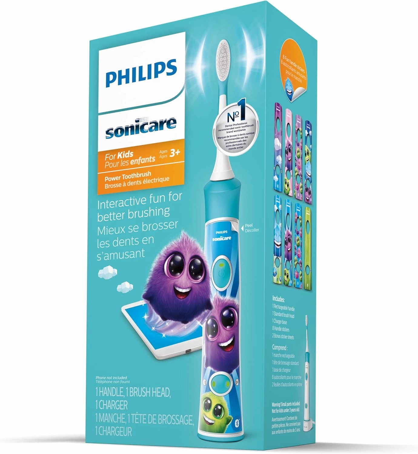 Philips Sonicare for Kids 3  Bluetooth Connected Rechargeable Electric Power Toothbrush, Interactive for Better Brushing, Turquoise, HX6321/02