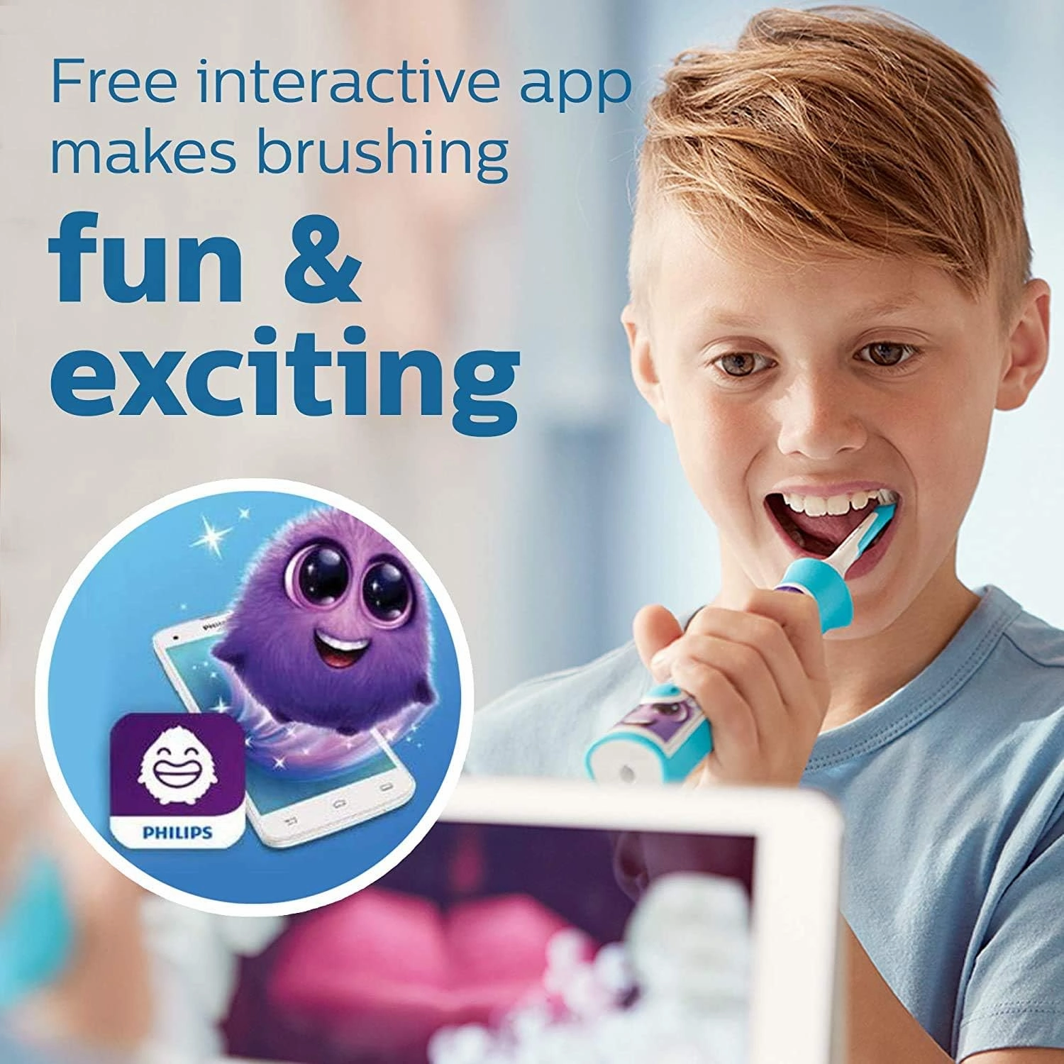 Philips Sonicare for Kids 3  Bluetooth Connected Rechargeable Electric Power Toothbrush, Interactive for Better Brushing, Turquoise, HX6321/02