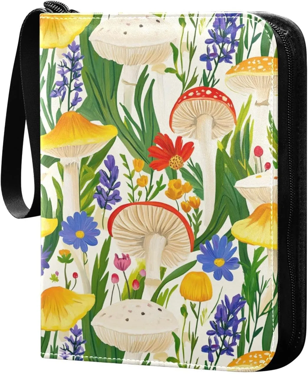 photo album with double sided removable sleeves for game, baseball cards collection Meadow Mushroom Wildflower Colorful