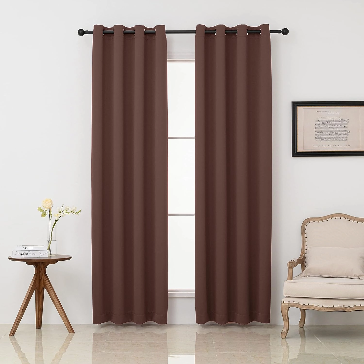 Pickluc Grommet Blackout Curtains 84 Inches Long 2 Panels, Light Blocking Window Drapes for Living Room, Thermal Insulated, Noise Reduction, Cappuccino Brown, 52" Wide x 84" Length