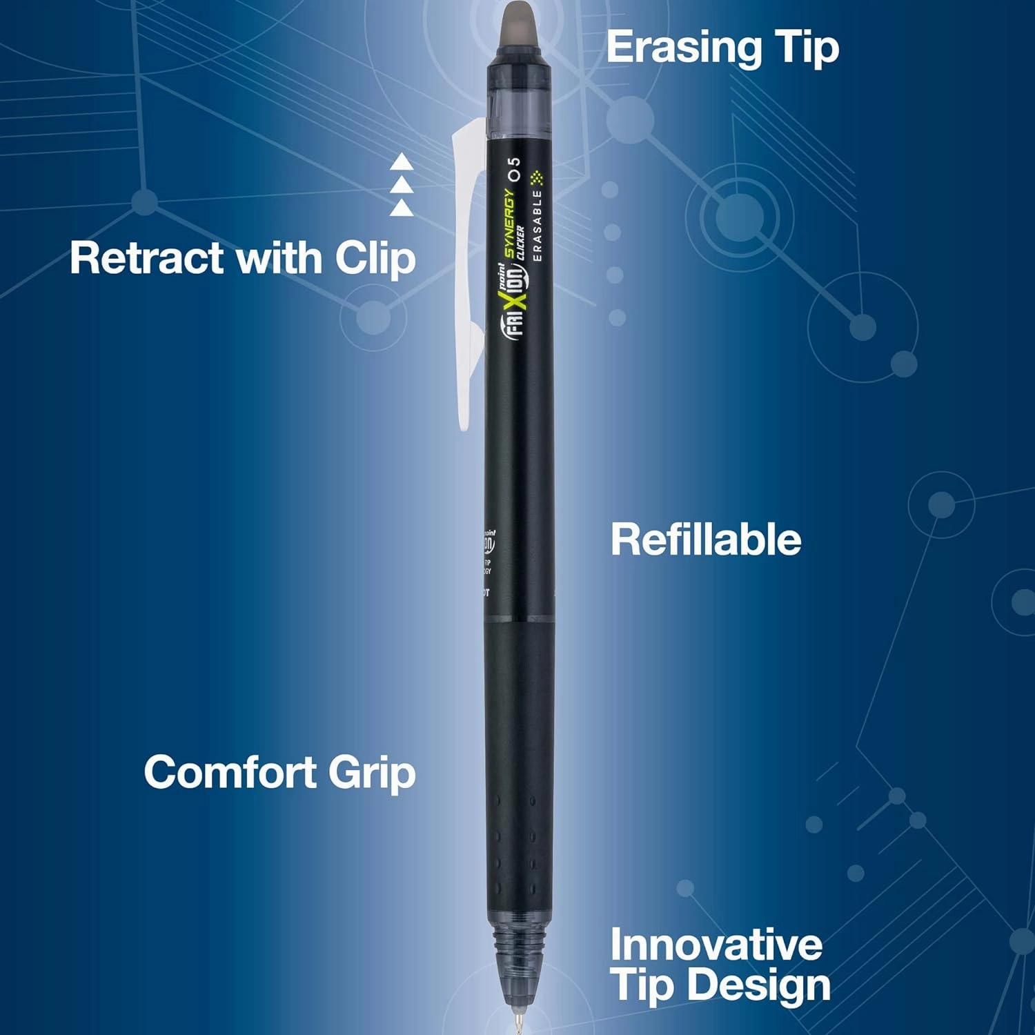 Pilot, FriXion Synergy Clicker Erasable, Refillable, Retractable Gel Ink Pens, Extra Fine Point 0.5 mm, Pack of 10, Assorted Colors