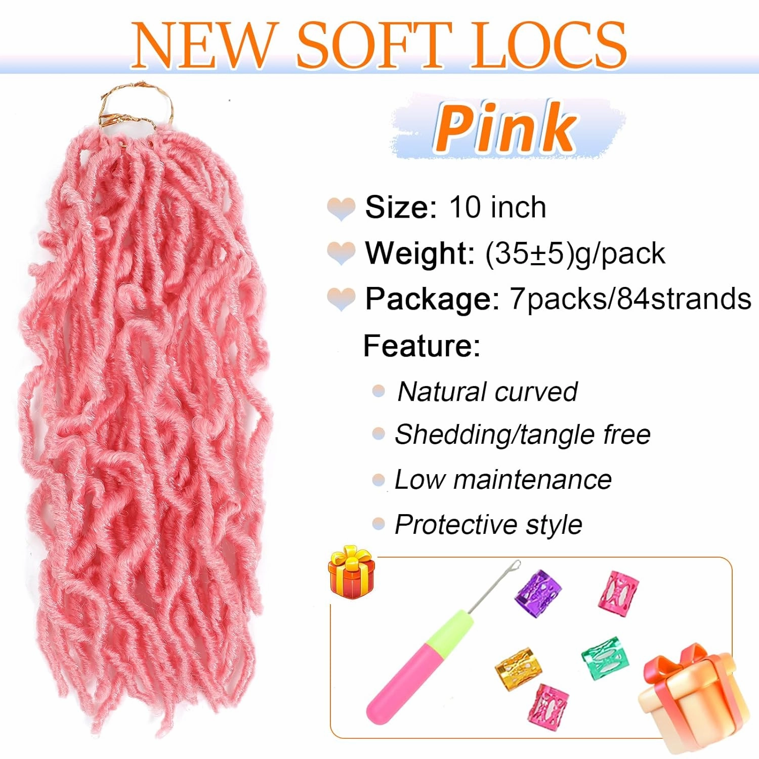 Pink Soft Locs 10 Inch 7 Packs Short Faux Locs Crochet Hair Pre-looped Pink Locs Crochet Hair for Black Women Butterfly Loc Extension(10inch,7packs,Pink)