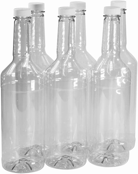 Pinnacle Mercantile 32 oz. Long Neck Plastic Bottles Empty, Reusable, BPA-Free (Pack of 6) | Screw On Caps | Liquor, Condiment, Shaved Ice Topping Use | Compatible with Speed Pours (1)