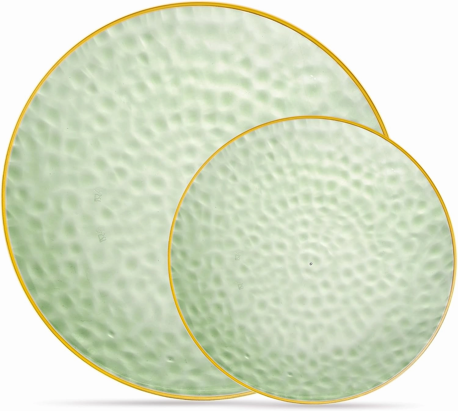 Plasticpro 128 Piece Combo Plates Set includes 64-7'' inch Plates & 64-10'' inch Plates Green Hammered Plastic PartyPlates Premium heavyweight Elegant, Disposable, Tableware, Dishes,