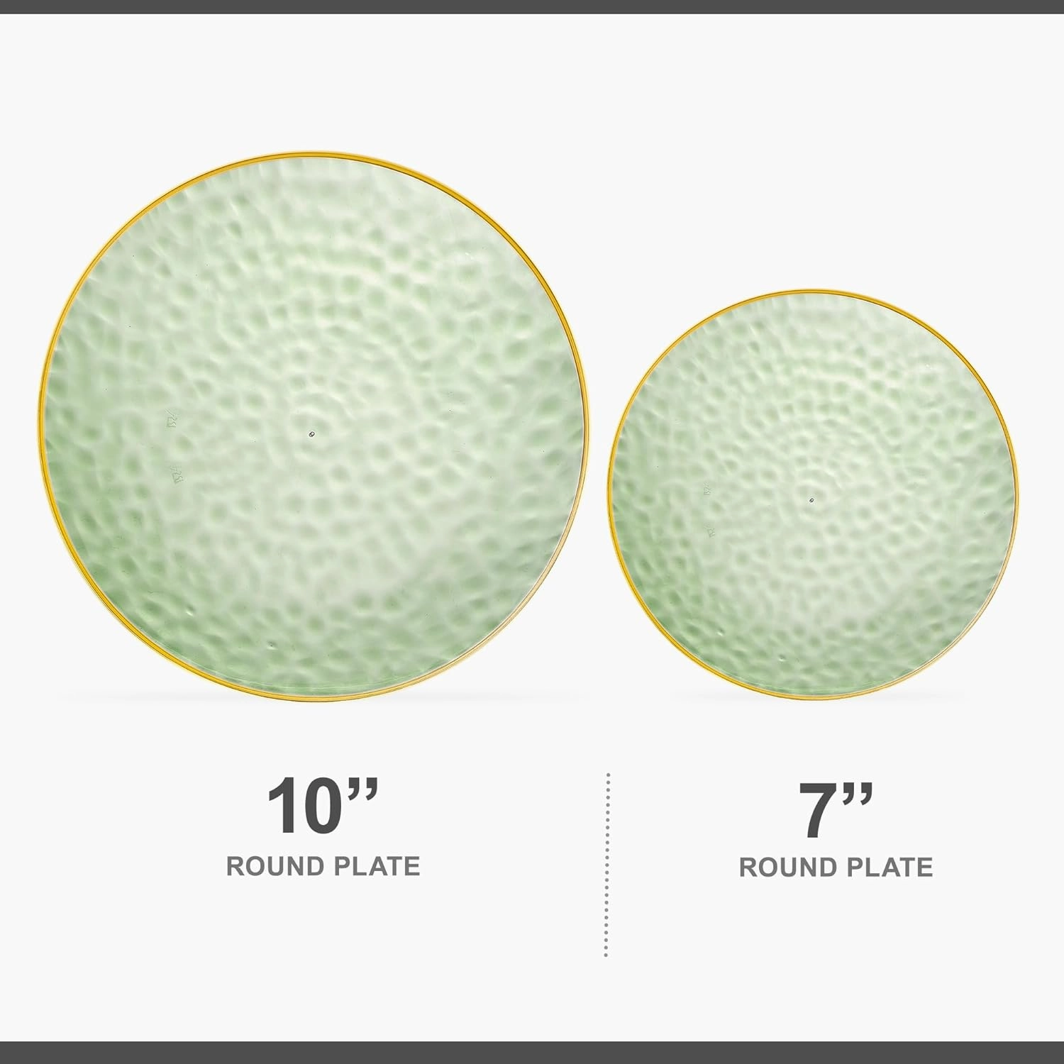 Plasticpro 128 Piece Combo Plates Set includes 64-7'' inch Plates & 64-10'' inch Plates Green Hammered Plastic PartyPlates Premium heavyweight Elegant, Disposable, Tableware, Dishes,