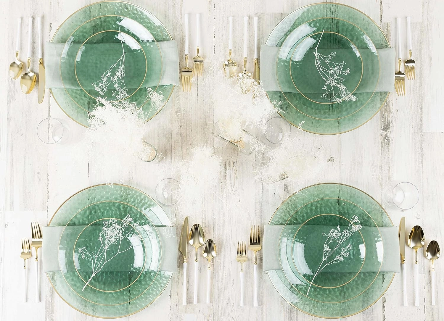 Plasticpro 128 Piece Combo Plates Set includes 64-7'' inch Plates & 64-10'' inch Plates Green Hammered Plastic PartyPlates Premium heavyweight Elegant, Disposable, Tableware, Dishes,