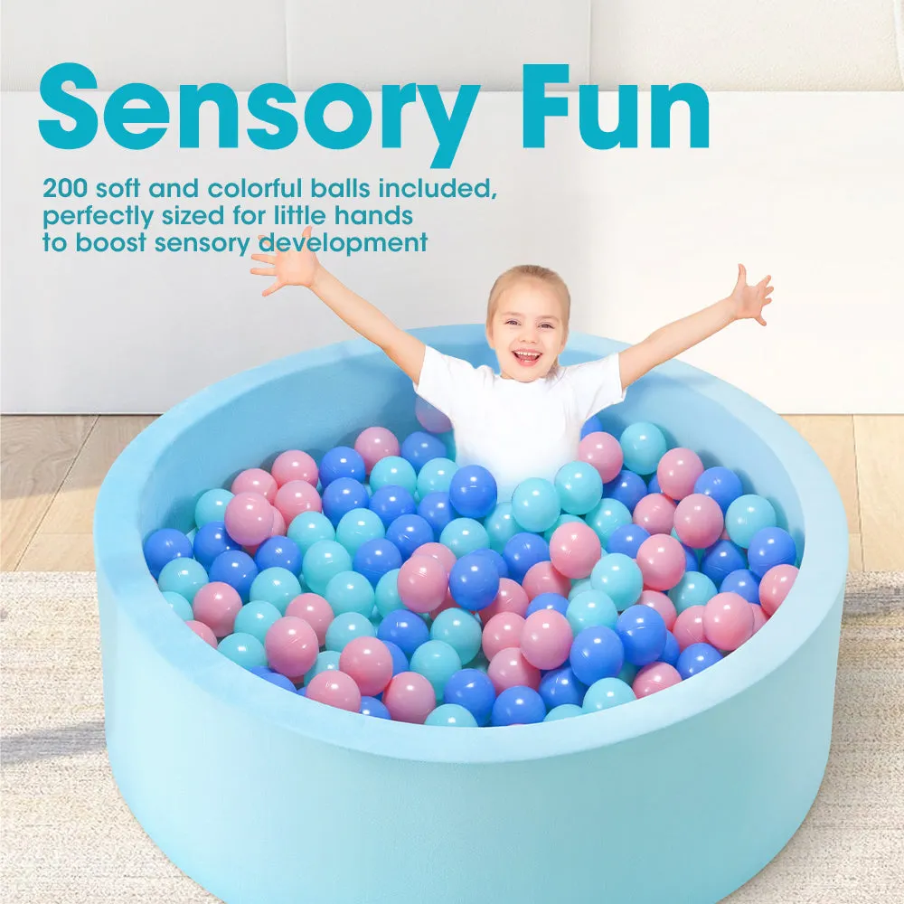 PlayPals Foam Ball Pit Soft Round Ball Pool Playpen Fence with 200 Balls Blue