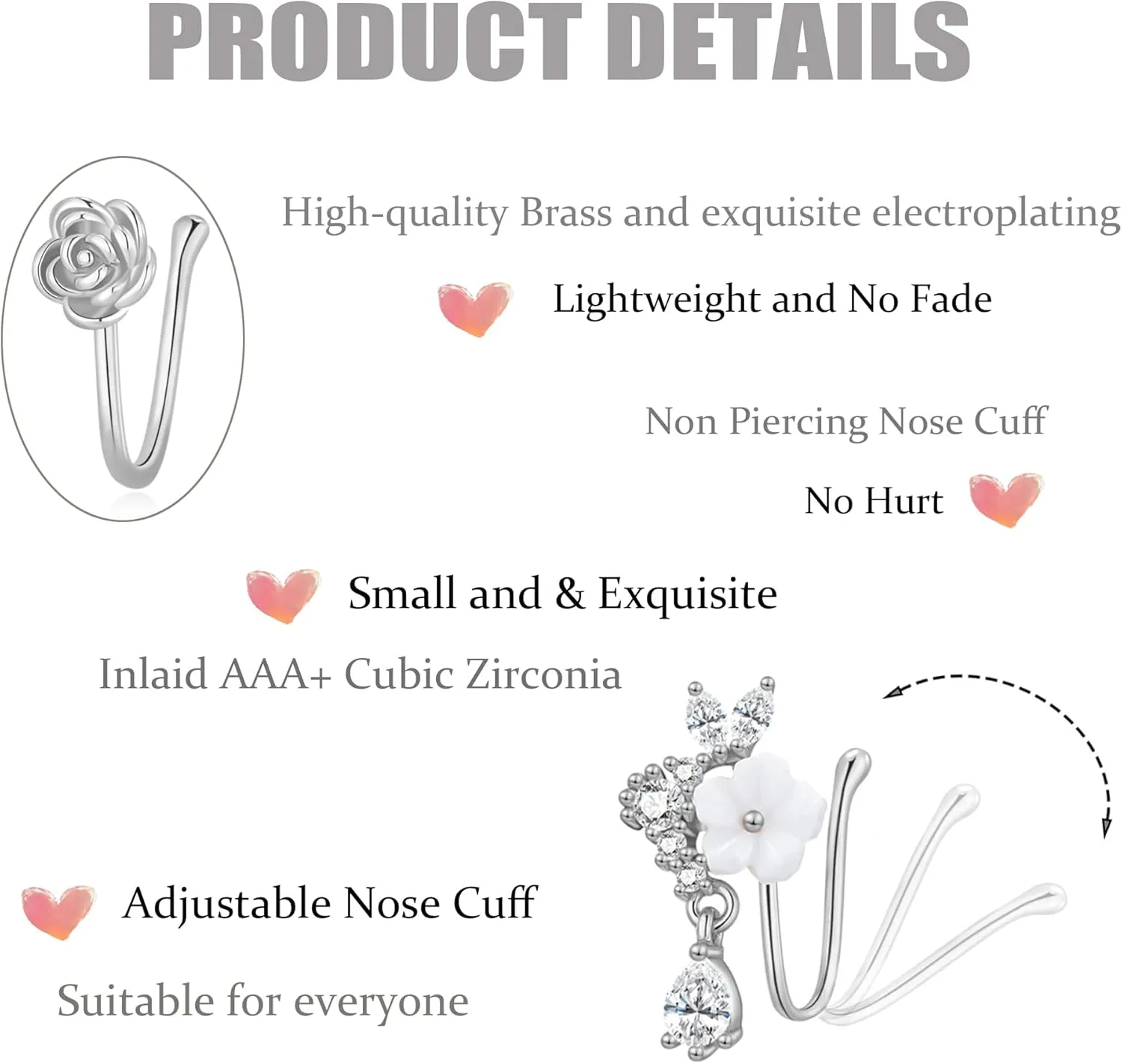 PLOMFOV 16Pcs Fake Nose Ring for Women African Nose Cuffs Faux Clip on Dangling Nose Ring Cuffs for Non Pierced Nose
