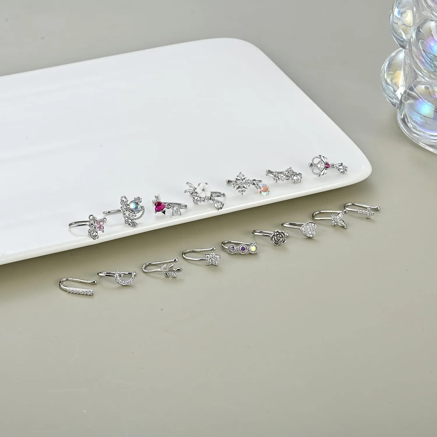 PLOMFOV 16Pcs Fake Nose Ring for Women African Nose Cuffs Faux Clip on Dangling Nose Ring Cuffs for Non Pierced Nose