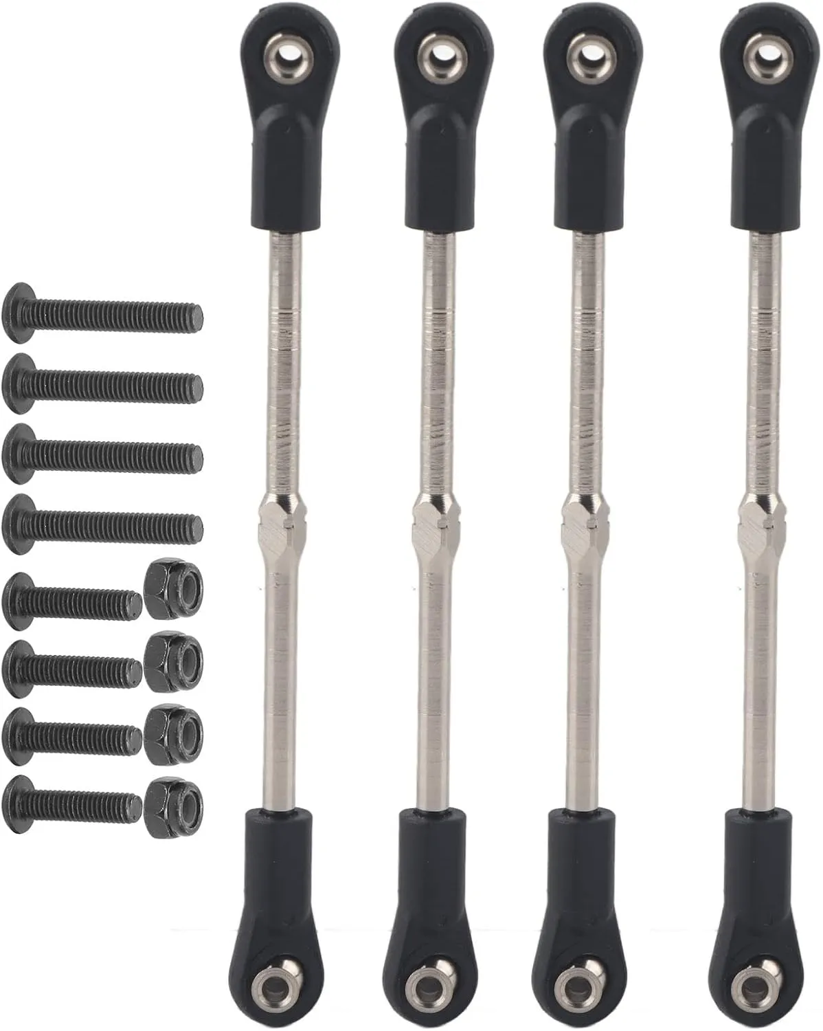 plplaaoo M4 Steering Linkage Rod Set Adjustable 110 120mm for 1/8 RC Racing Truck Car Metal Plastic Material Black Color 4Pcs