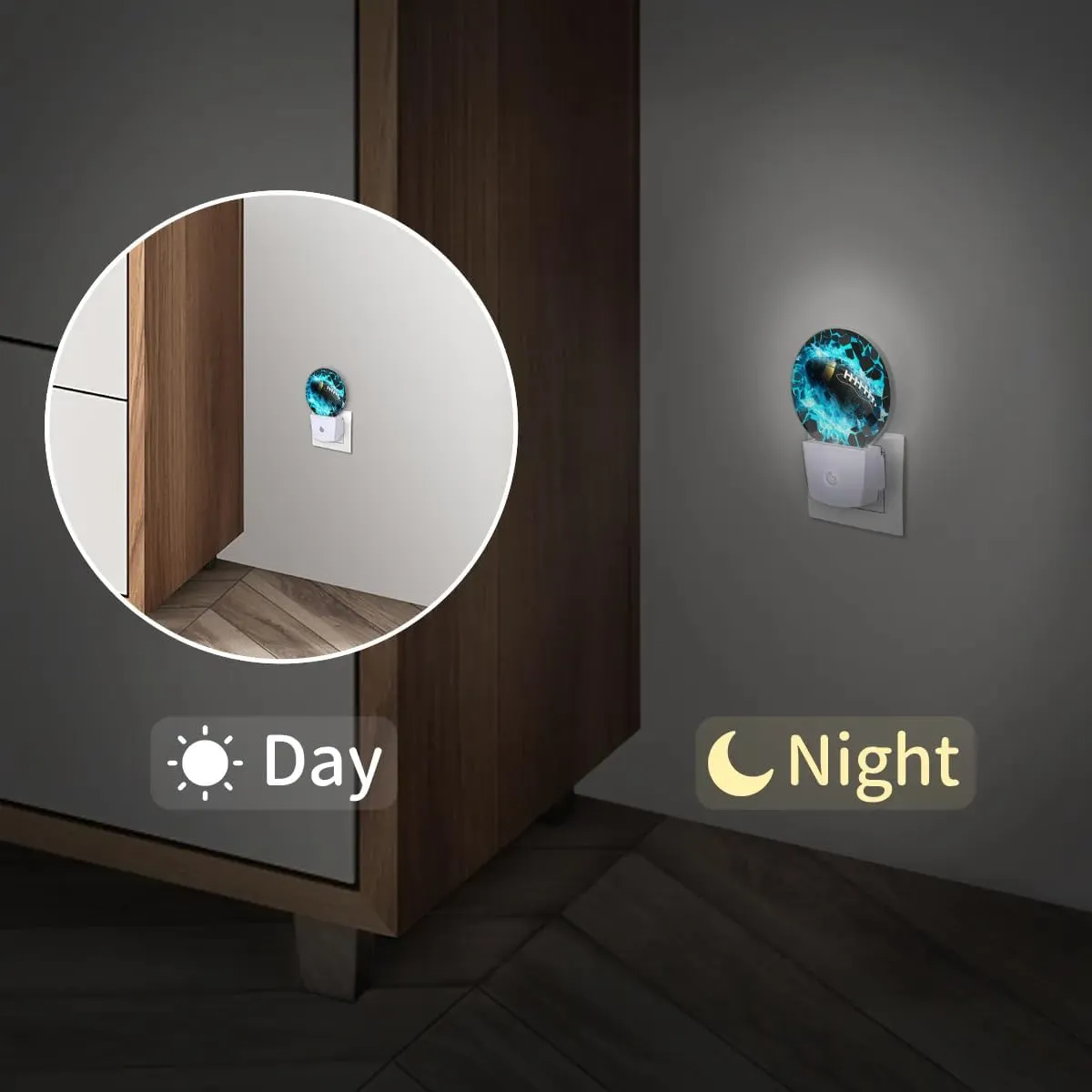 Plug-in Led Night Light with Auto Dusk to Dawn Sensor for Boys Girls Room Decor, Football Wall Lamp Nightlights for Hallway,Bedroom, Kids Room, Kitchen, Stairway, (0.5W, 2 Pack)