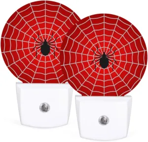 Plug-in Led Night Light with Auto Dusk to Dawn Sensor for Boys Girls Room Decor, Red Spider Web Wall Lamp Nightlights for Hallway,Bedroom, Kids Room, Kitchen, Stairway, (0.5W, 2 Pack)