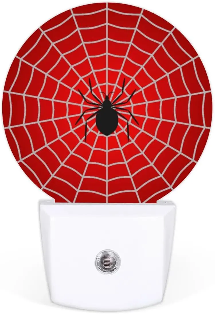 Plug-in Led Night Light with Auto Dusk to Dawn Sensor for Boys Girls Room Decor, Red Spider Web Wall Lamp Nightlights for Hallway,Bedroom, Kids Room, Kitchen, Stairway, (0.5W, 2 Pack)