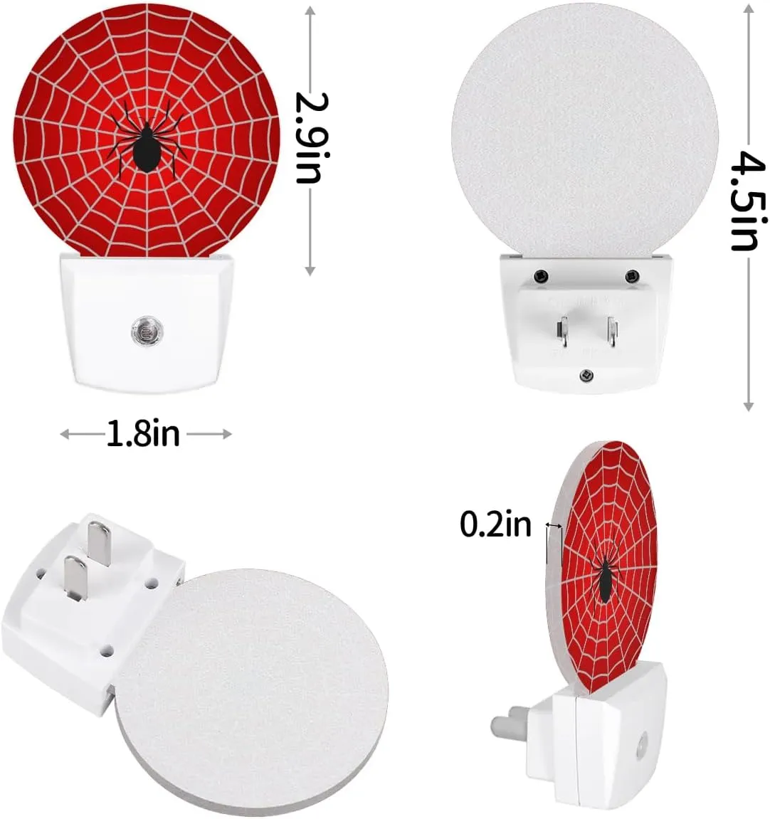 Plug-in Led Night Light with Auto Dusk to Dawn Sensor for Boys Girls Room Decor, Red Spider Web Wall Lamp Nightlights for Hallway,Bedroom, Kids Room, Kitchen, Stairway, (0.5W, 2 Pack)