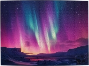 polar lights 500 pieces of adult wooden puzzle,stunning natural scenery illustrations,pieces fit together perfectly,suitable for family recreation and wall decor,fun artwork for adults