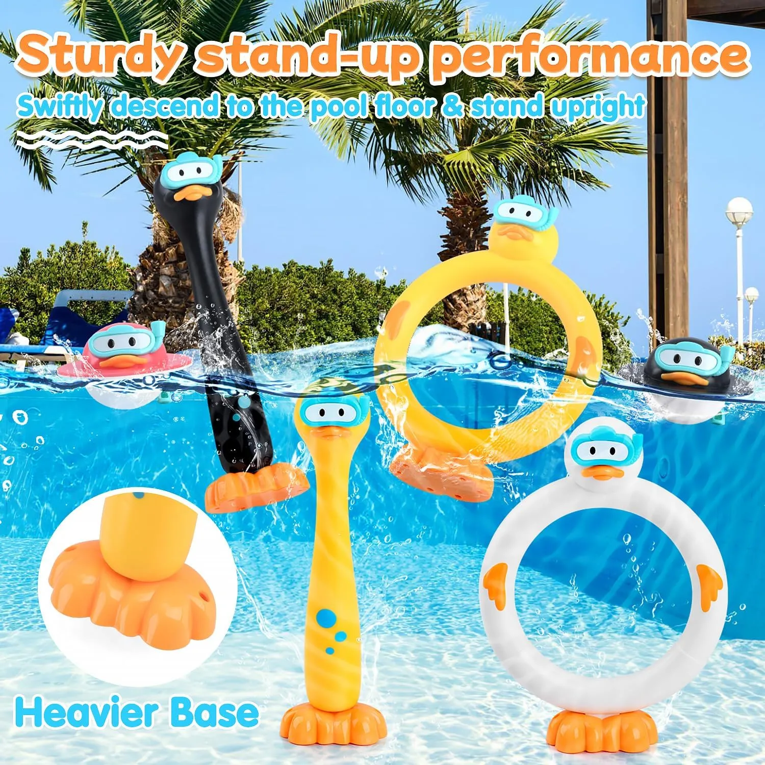 Pool Diving Toys for Kids, 9 PCS Swimming Pool Diving Rings, Summer Duck Dive Sticks with Duck Float Toys for Kids 4-8 8-12, Fun Outdoor Underwater Pool Games for Teens