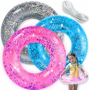 Pool Floats Kids 3 Pack, Inflatable Swim Rings for Kids Pool Tubes Toys, Pool Floats Ring Toys, Summer Beach Swimming Pool Floats Party Supplies   Patch&Tow Rope