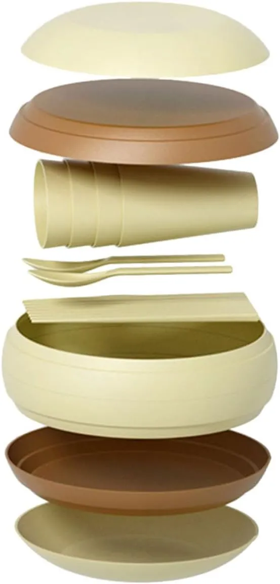 Portable Camping Tableware Set 4 Piece Plate Bowl Cup Spoons Knife Set Reusable Outdoor Camping Supplies