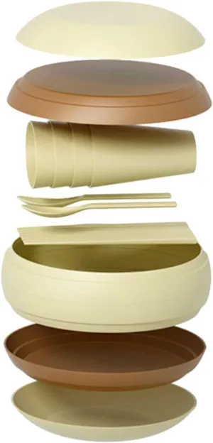 Portable Camping Tableware Set 4 Piece Plate Bowl Cup Spoons Knife Set Reusable Outdoor Camping Supplies