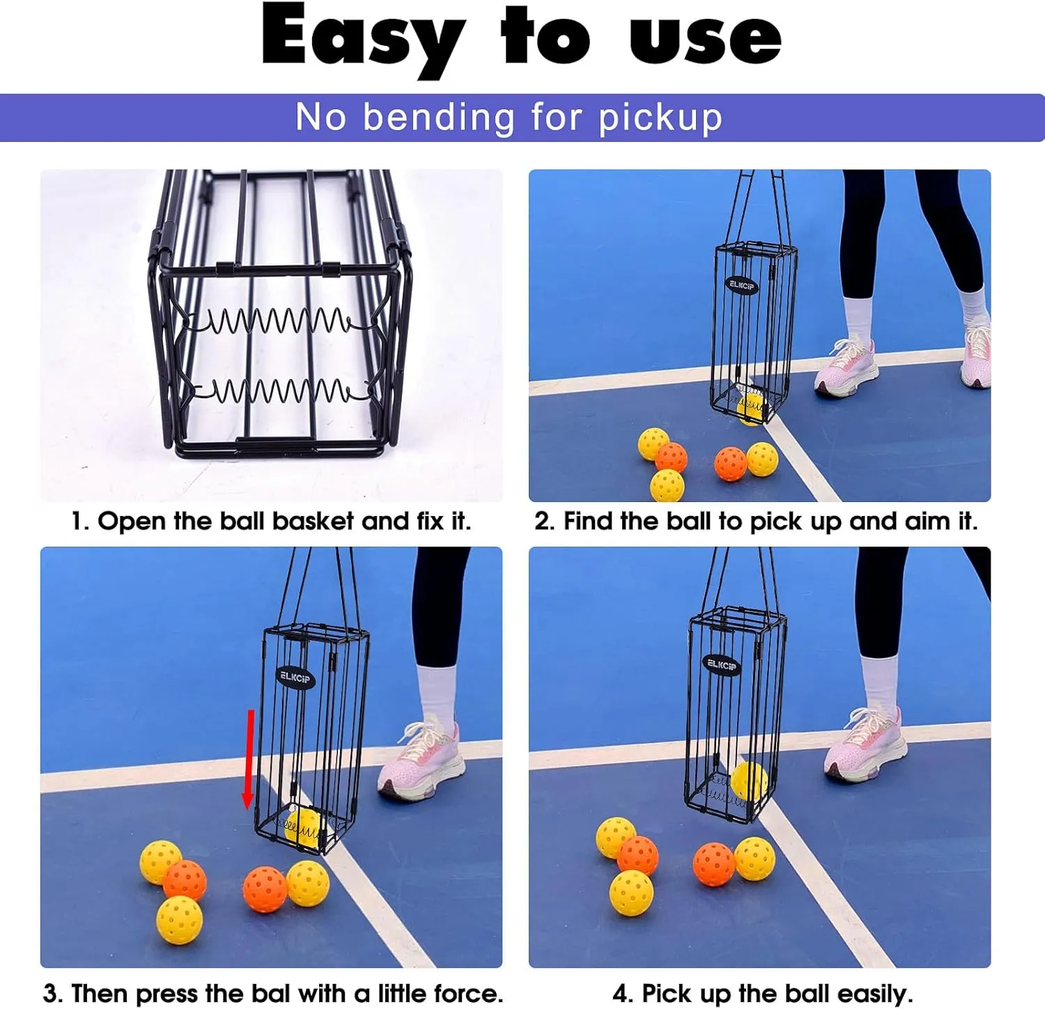 Portable Pickleball & Tennis Ball Collector - Pickleball Retriever Basket Carrier Gatherer Picker Hopper Container for Picking and Storage Training Tool for Ball