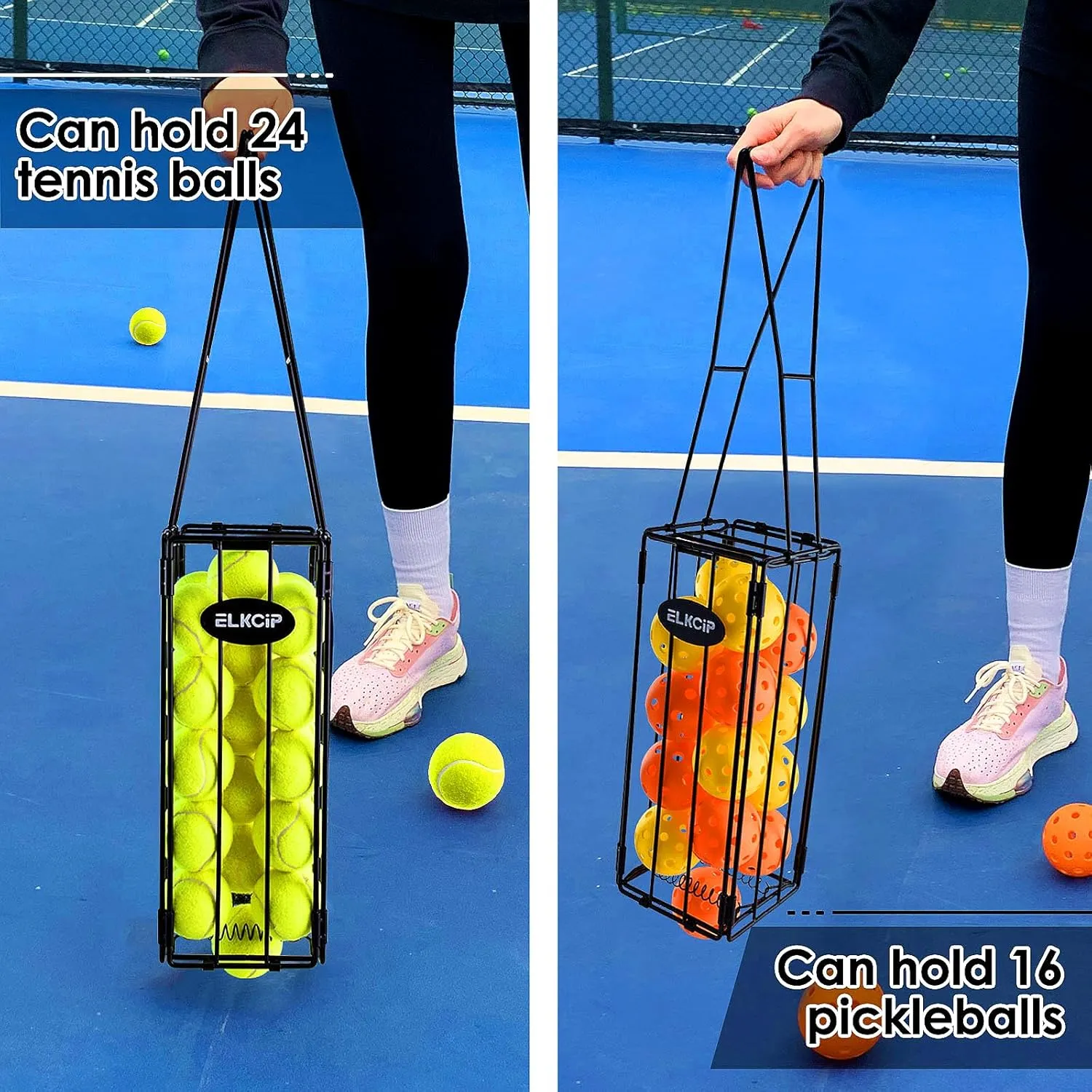 Portable Pickleball & Tennis Ball Collector - Pickleball Retriever Basket Carrier Gatherer Picker Hopper Container for Picking and Storage Training Tool for Ball