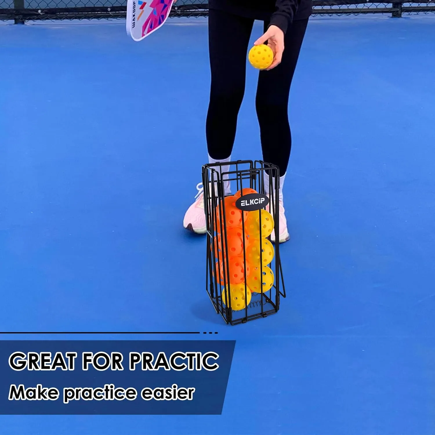 Portable Pickleball & Tennis Ball Collector - Pickleball Retriever Basket Carrier Gatherer Picker Hopper Container for Picking and Storage Training Tool for Ball
