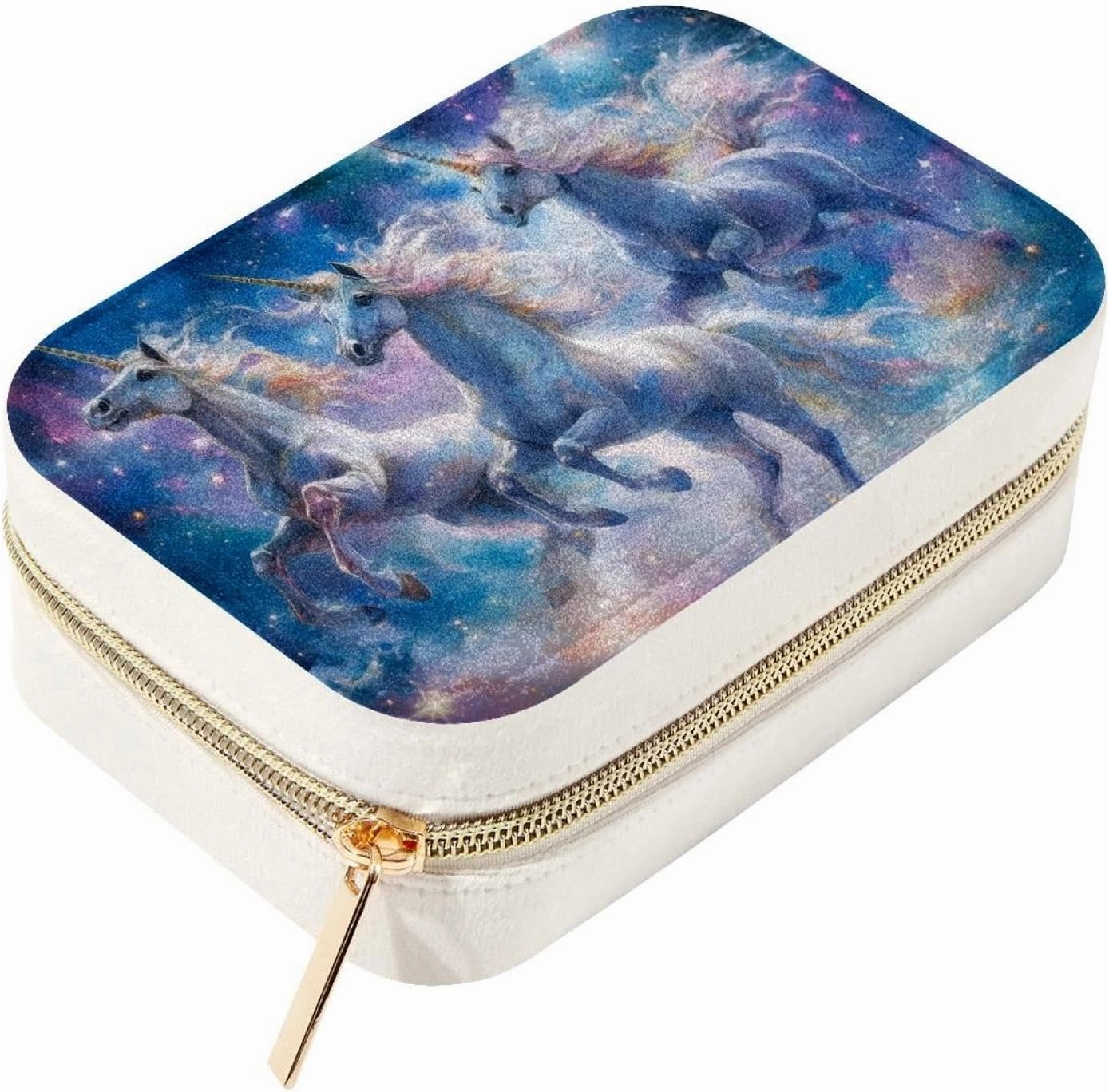 Portable Travel Mini Jewelry Box Velvet Jewellery Ring Organizer Case Galaxy Cosmic Unicorns