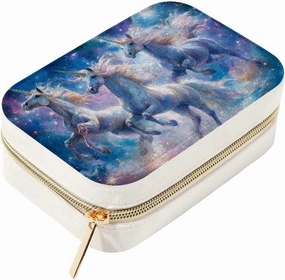 Portable Travel Mini Jewelry Box Velvet Jewellery Ring Organizer Case Galaxy Cosmic Unicorns
