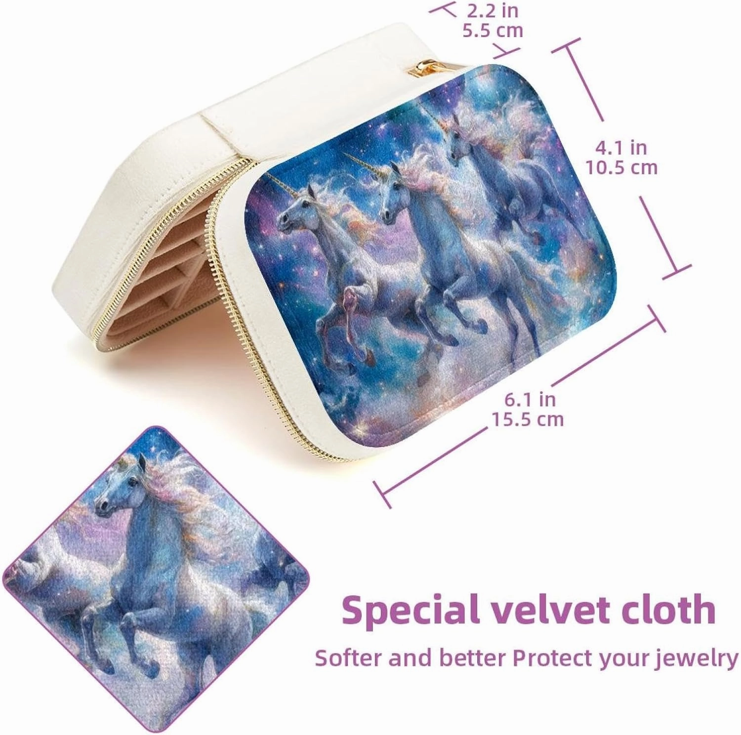 Portable Travel Mini Jewelry Box Velvet Jewellery Ring Organizer Case Galaxy Cosmic Unicorns