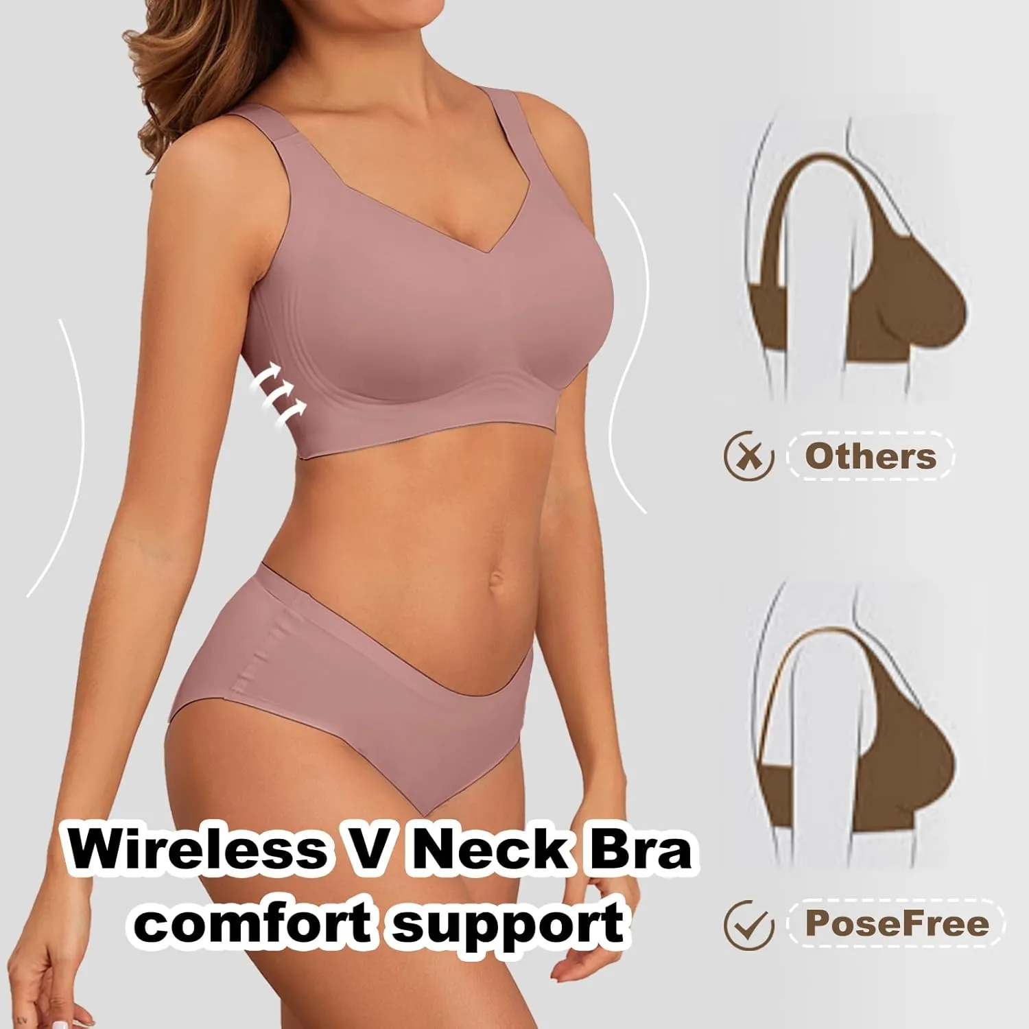 PoseFree Womens Seamless Wireless Supportive Bra Push Up Comfort Soft No Underwire Full Coverage T-Shirt Bra