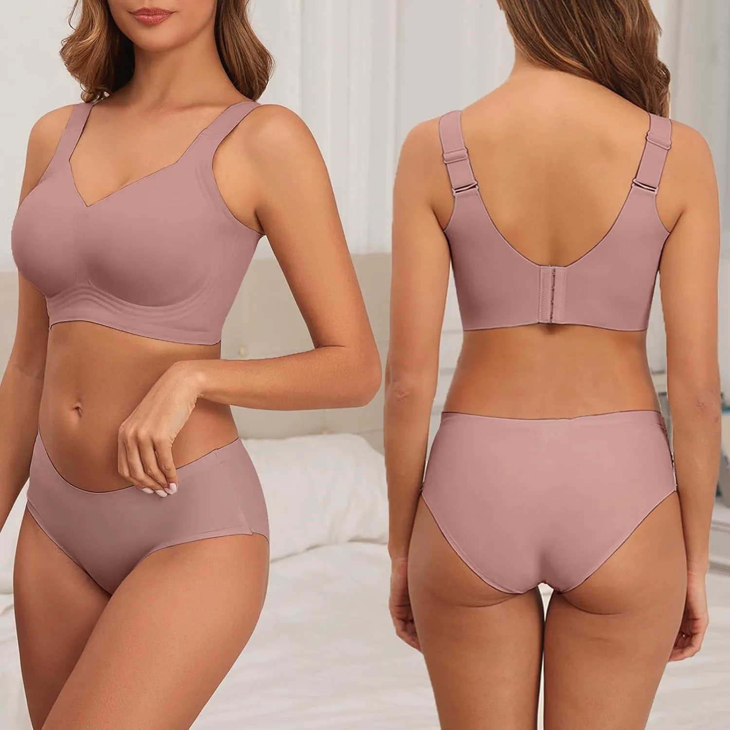 PoseFree Womens Seamless Wireless Supportive Bra Push Up Comfort Soft No Underwire Full Coverage T-Shirt Bra