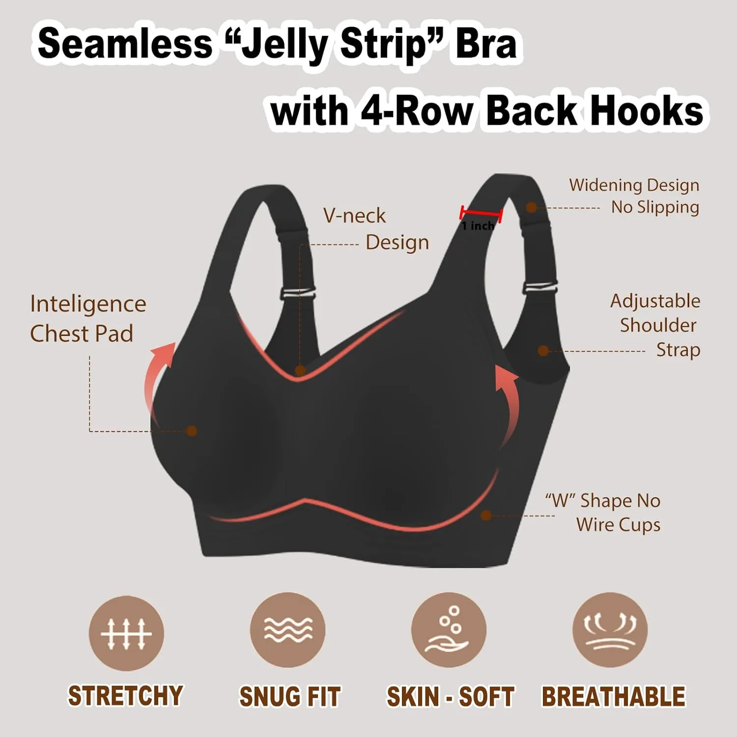 PoseFree Womens Seamless Wireless Supportive Bra Push Up Comfort Soft No Underwire Full Coverage T-Shirt Bra