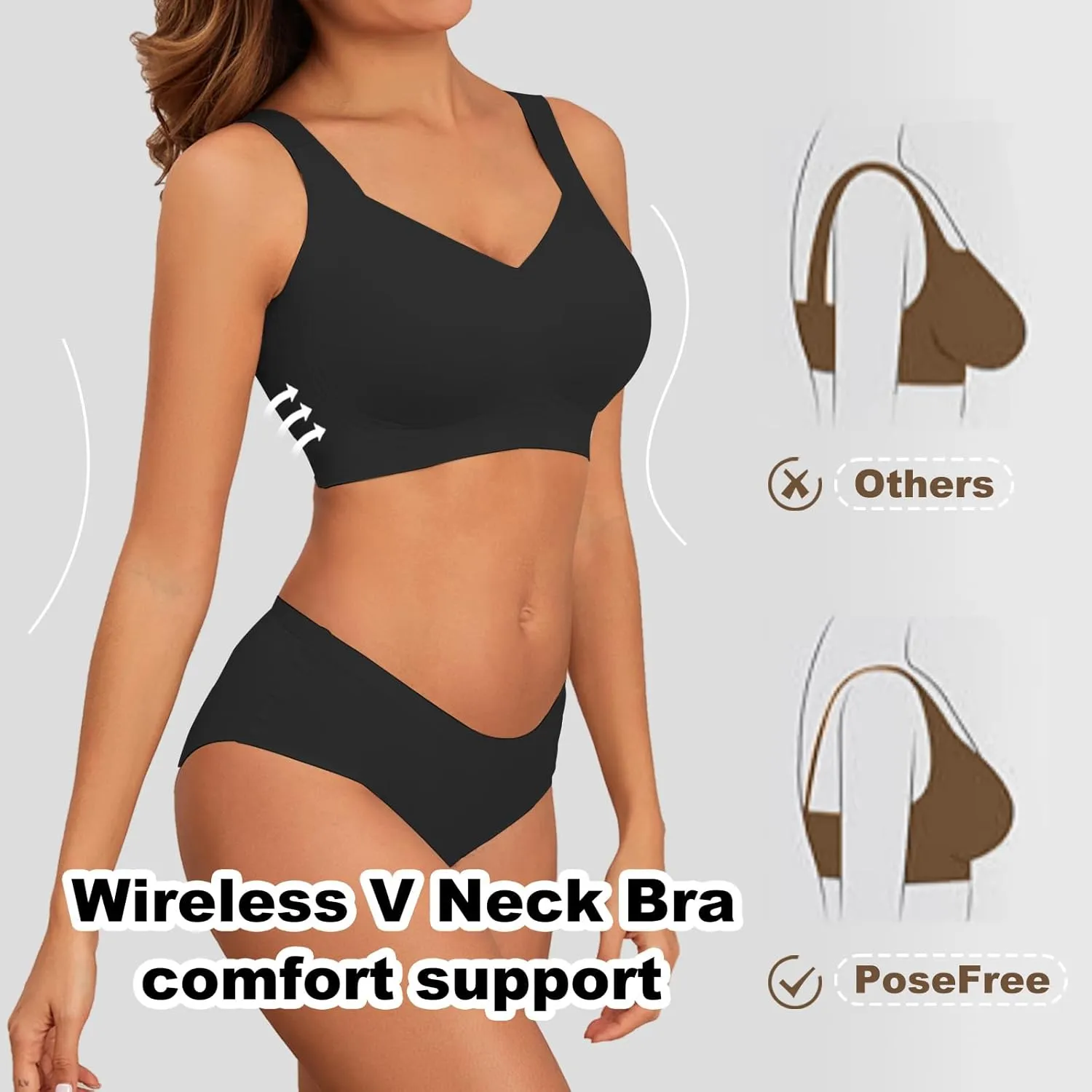 PoseFree Womens Seamless Wireless Supportive Bra Push Up Comfort Soft No Underwire Full Coverage T-Shirt Bra