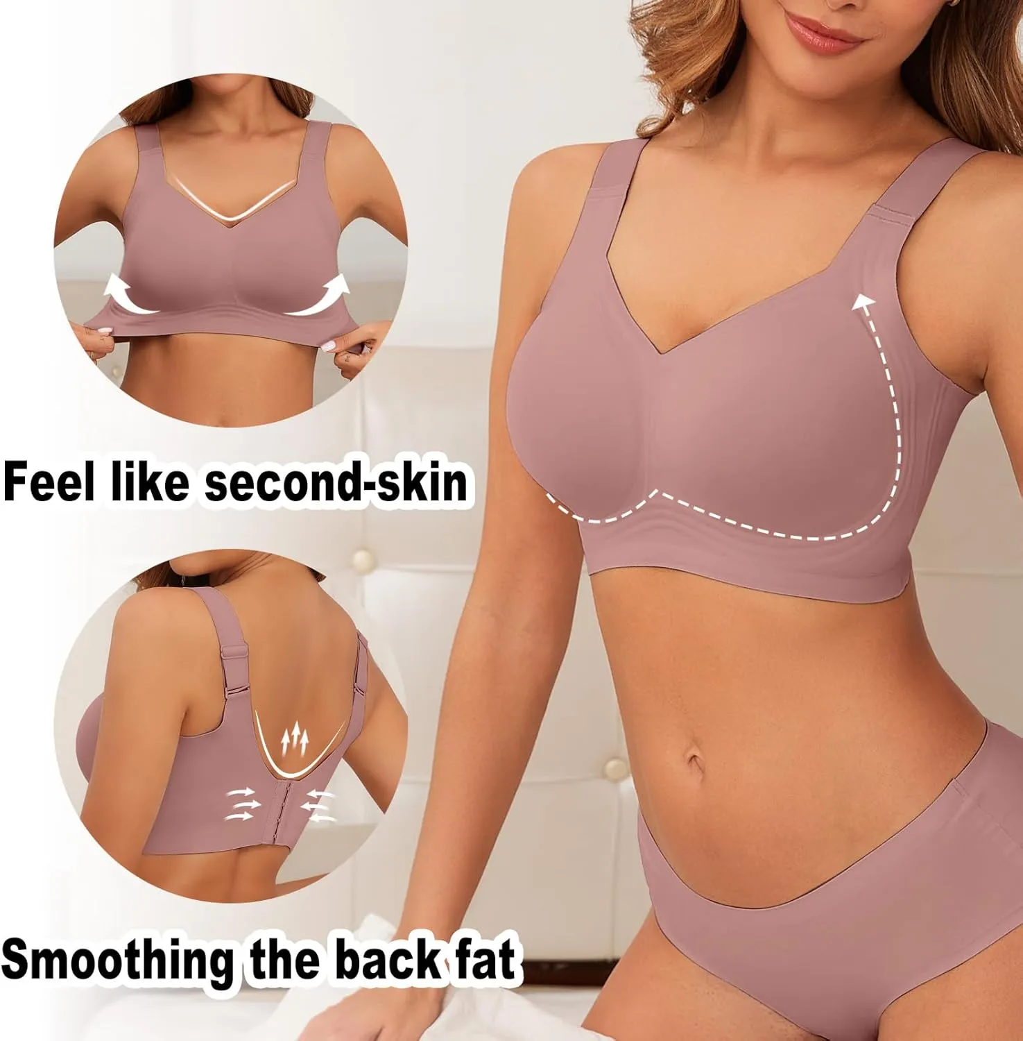PoseFree Womens Seamless Wireless Supportive Bra Push Up Comfort Soft No Underwire Full Coverage T-Shirt Bra