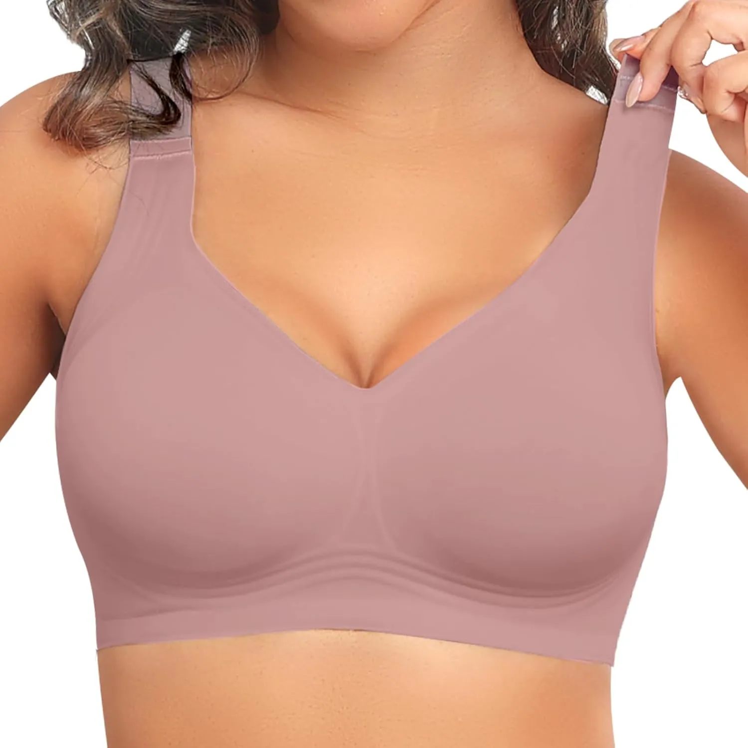 PoseFree Womens Seamless Wireless Supportive Bra Push Up Comfort Soft No Underwire Full Coverage T-Shirt Bra