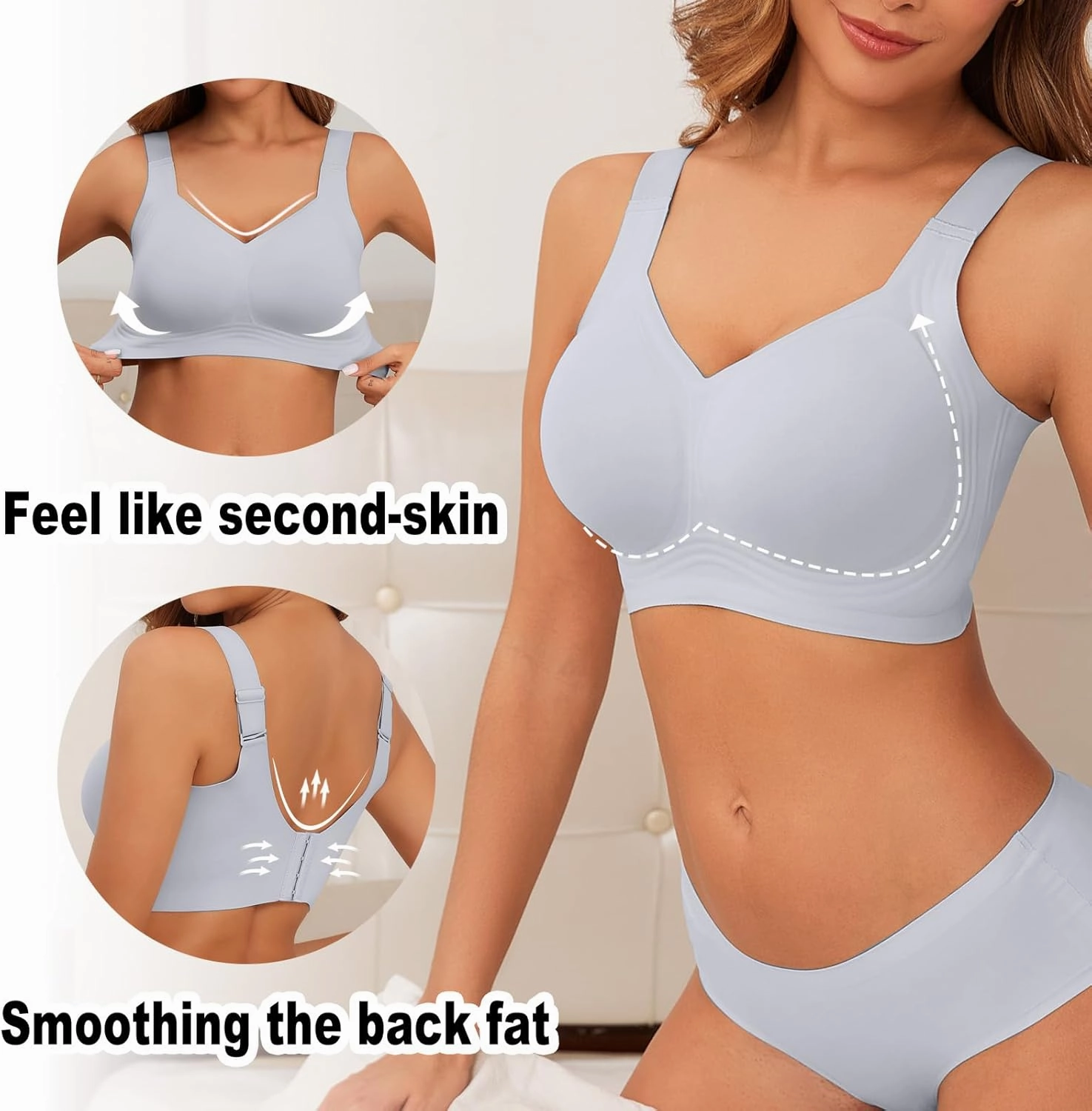 PoseFree Womens Seamless Wireless Supportive Bra Push Up Comfort Soft No Underwire Full Coverage T-Shirt Bra