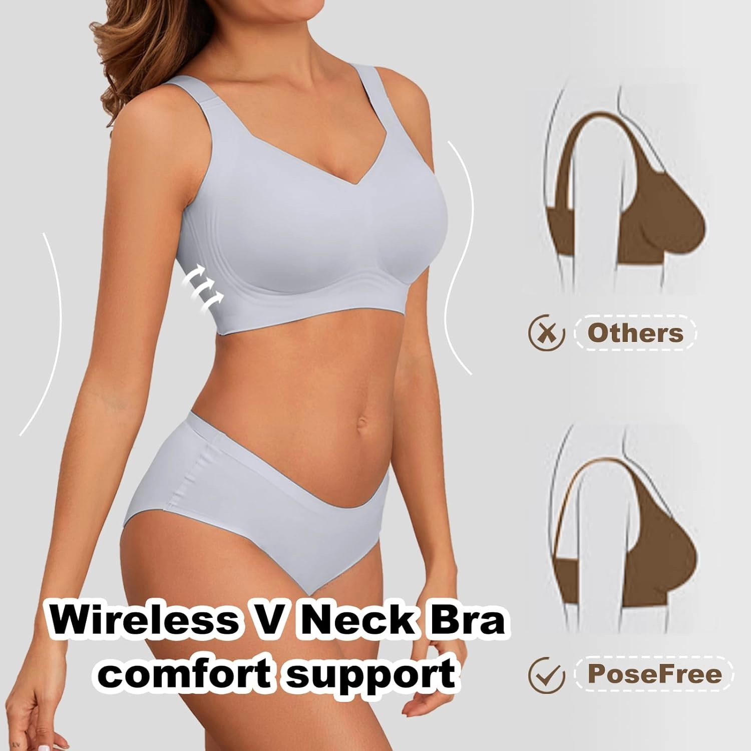 PoseFree Womens Seamless Wireless Supportive Bra Push Up Comfort Soft No Underwire Full Coverage T-Shirt Bra