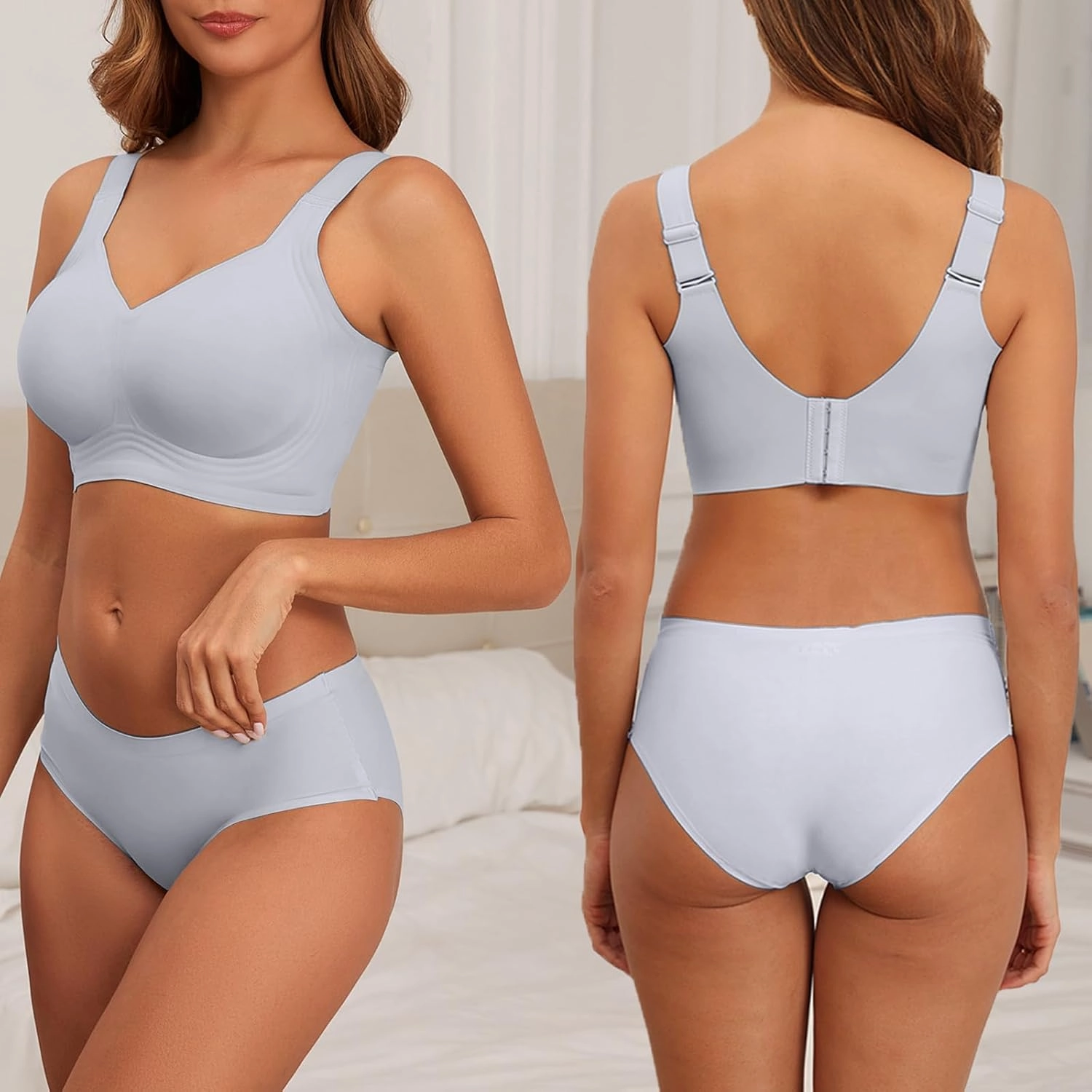 PoseFree Womens Seamless Wireless Supportive Bra Push Up Comfort Soft No Underwire Full Coverage T-Shirt Bra