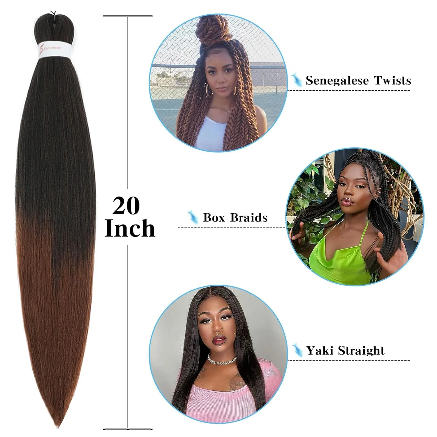 Pre Stretched Braiding Hair 20 Inch 8 Pack Natural Black Brown Braiding Hair Pre Stretched Hair For Braiding Hot Water Setting Soft Synthetic Braiding Hair Extension For Twist (20Inch,1B/30)
