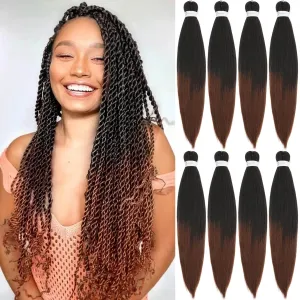 Pre Stretched Braiding Hair 20 Inch 8 Pack Natural Black Brown Braiding Hair Pre Stretched Hair For Braiding Hot Water Setting Soft Synthetic Braiding Hair Extension For Twist (20Inch,1B/30)