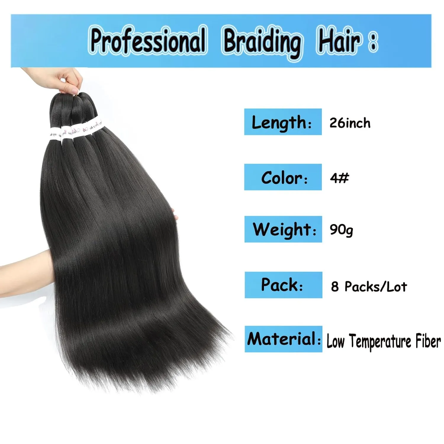 Pre Stretched Braiding Hair Dark brown Yaki Straight 26inch 8 Packs Crochet Braiding Hair Hot Water Setting Synthetic Hair Extension for Braids (Dark Brown 4#, 26inch)