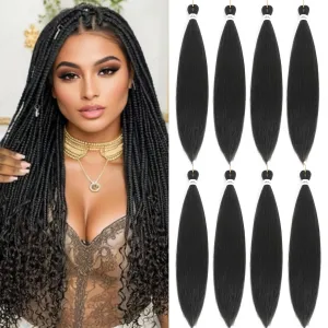 Pre Stretched Braiding Hair Dark brown Yaki Straight 26inch 8 Packs Crochet Braiding Hair Hot Water Setting Synthetic Hair Extension for Braids (Dark Brown 4#, 26inch)