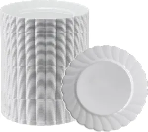 Premium Hard Plastic Round White Plates – 100 x 6” -Washable & Reusable - Party Supplies For Birthdays, Celebrations, Buffets, Fiestas, Catering & More