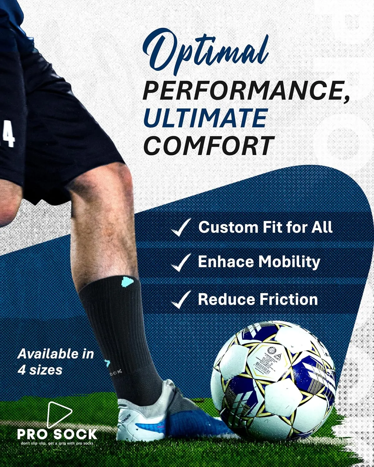 Premium Soccer Grip Socks Men, Women and Youth, 2 Pairs Non-Slip Grip Socks Soccer - in 4 Sizes for a Perfect Fit