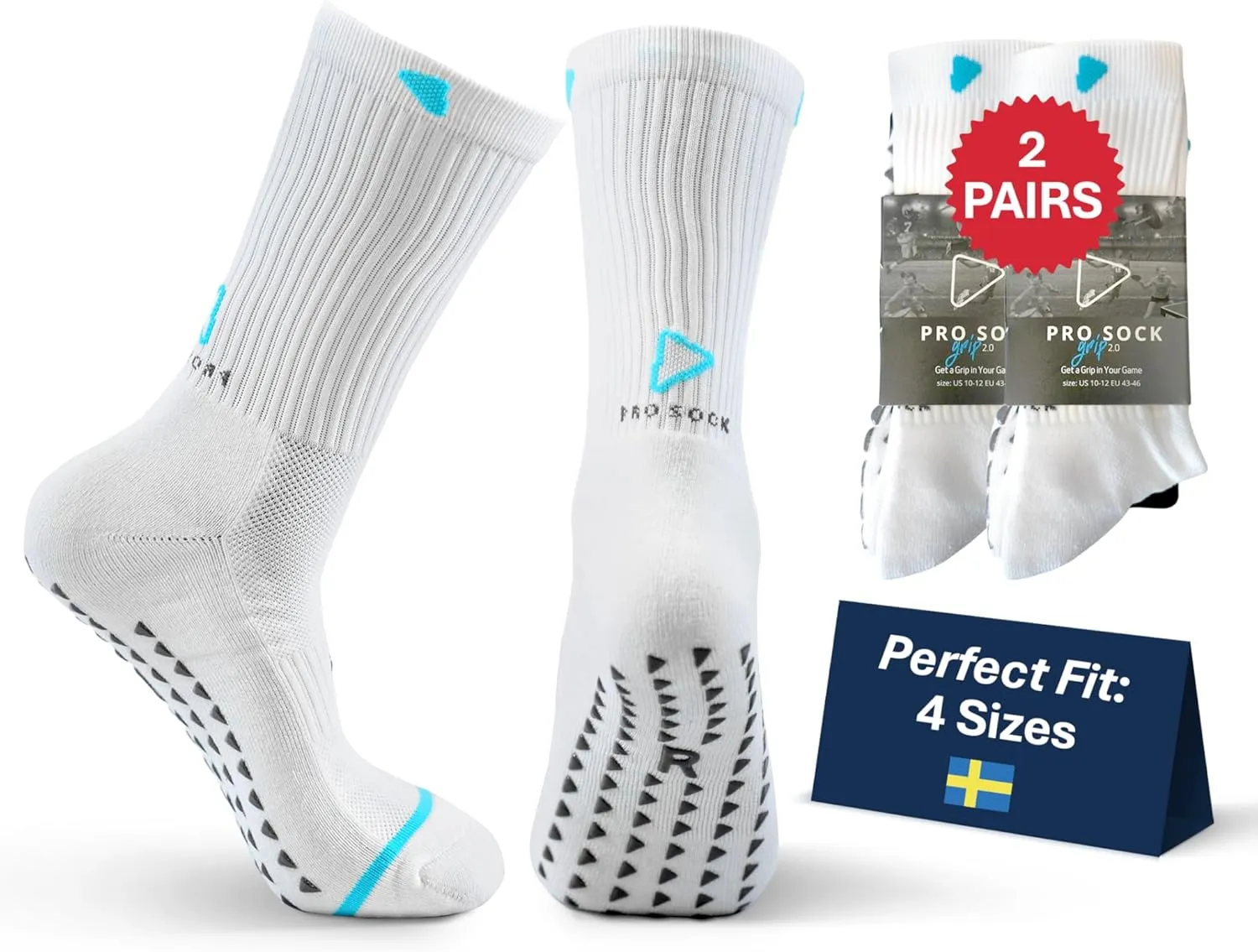 Premium Soccer Grip Socks Men, Women and Youth, 2 Pairs Non-Slip Grip Socks Soccer - in 4 Sizes for a Perfect Fit