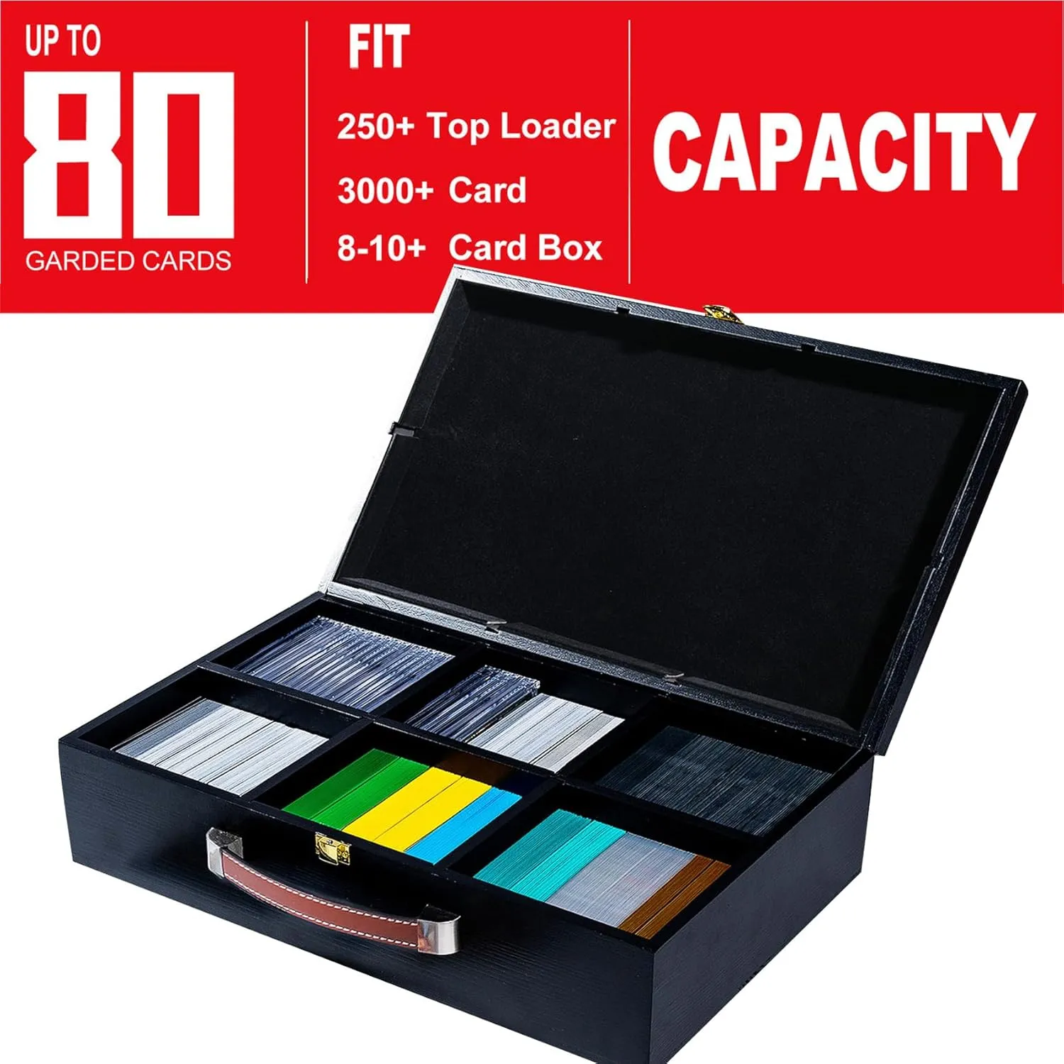 Premium Solid Wood Dual-Row Storage Case with Removable Dividers - Portable Organizer for 35PT Card Bricks, Collectible Cards, Sports Cards & Small Accessories (16.7"×10"×4.2" ,Black - velvet ）
